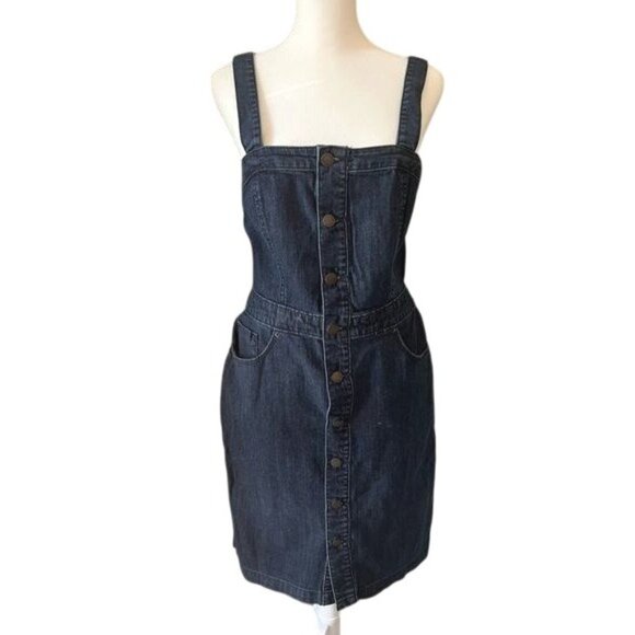 Universal Thread Womens Blue Denim Button-Front Pinafore Dress Size 12 - Picture 7 of 14